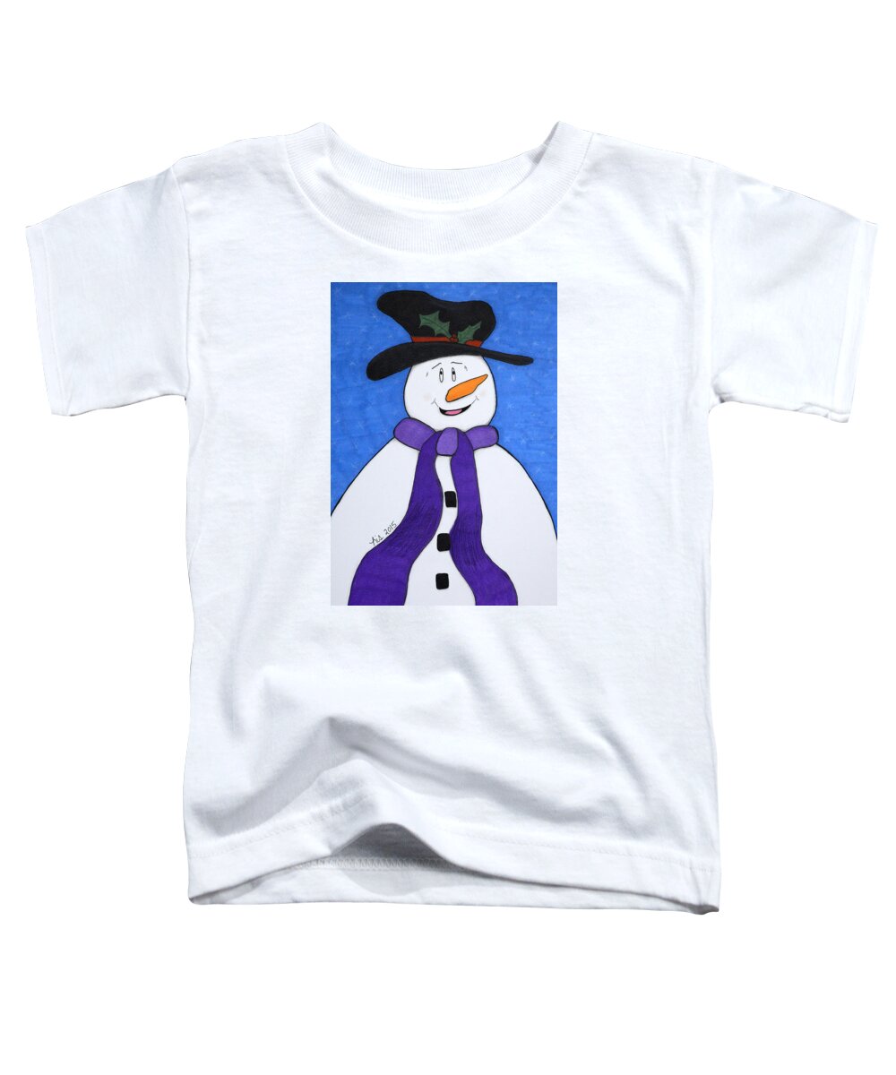 Snowman Toddler T-Shirt featuring the drawing Happiness Snowman by Lisa Blake
