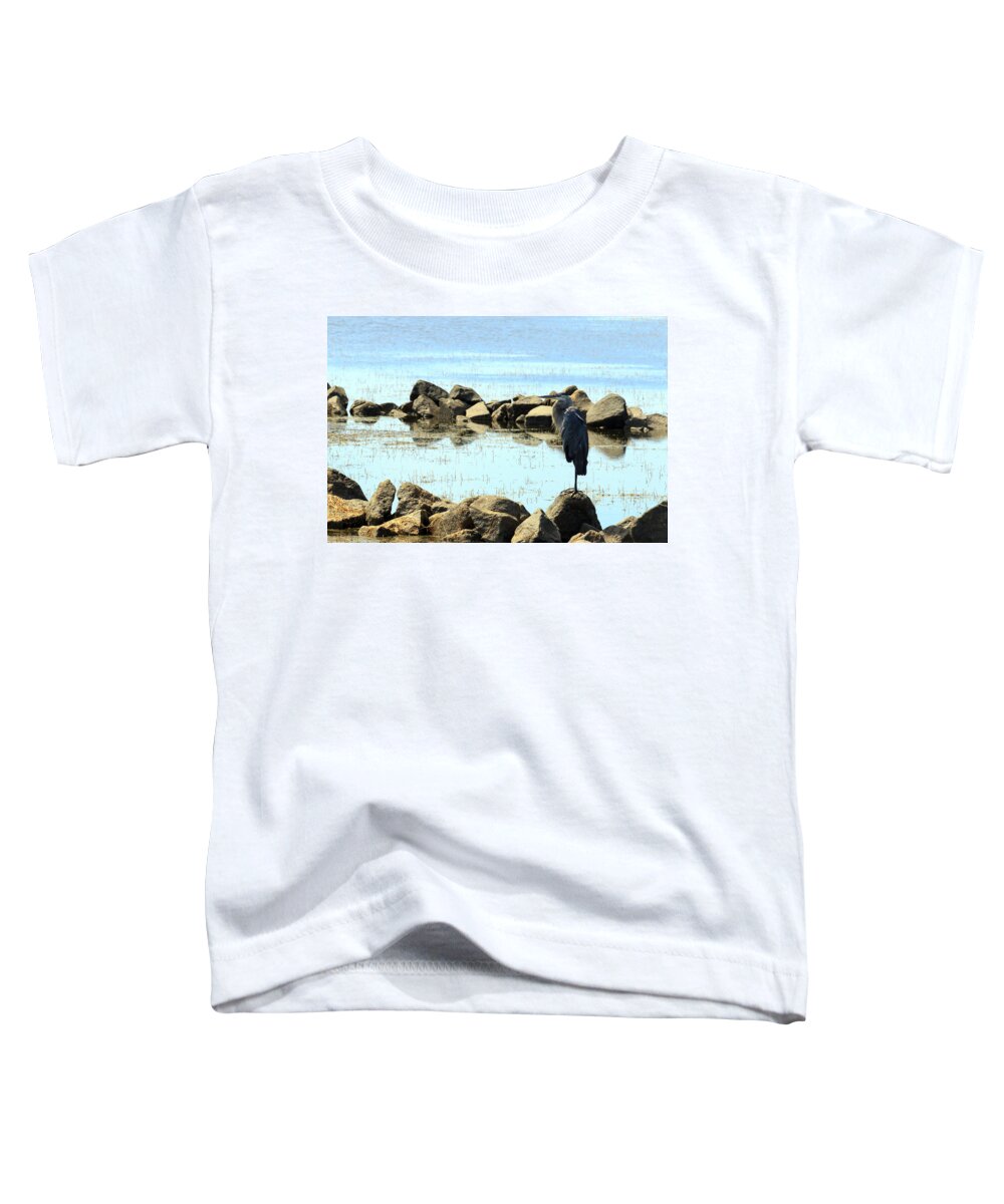 Alert Toddler T-Shirt featuring the photograph Heron on the Rocks by Travis Rogers