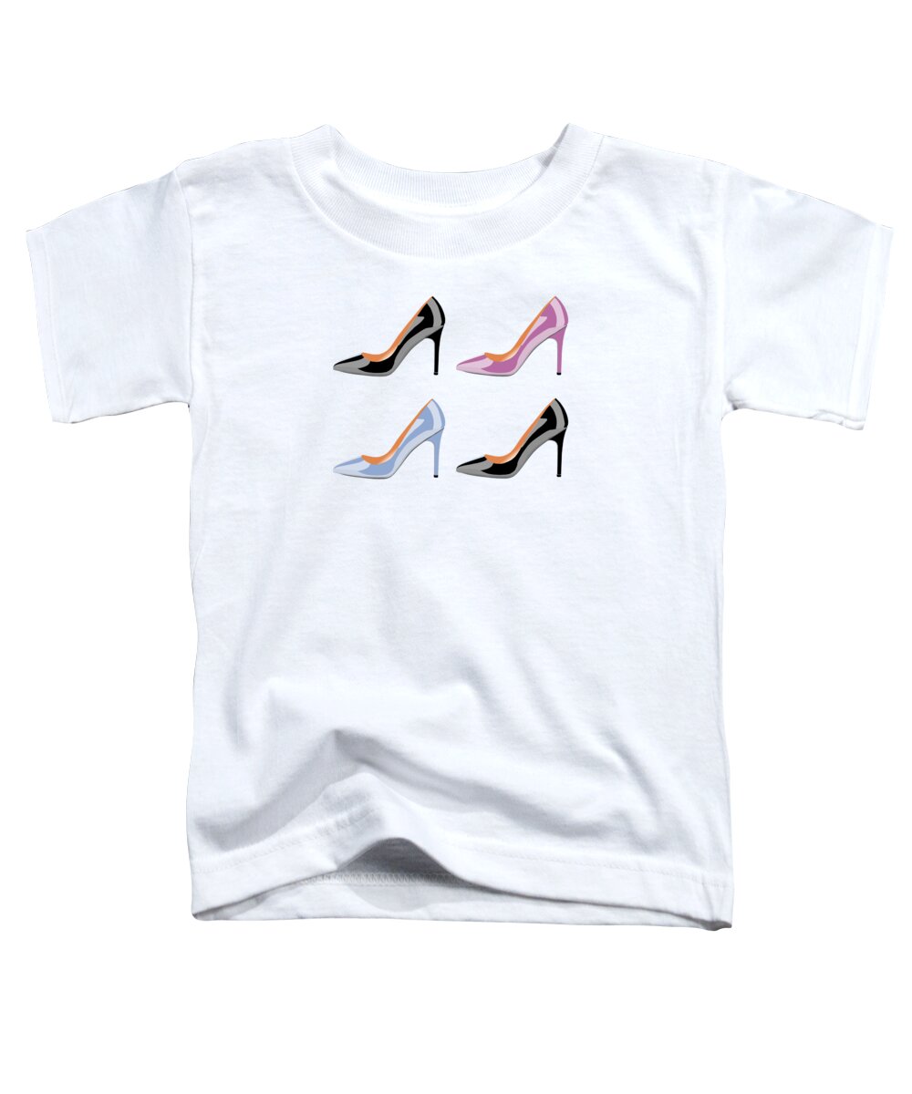 Shoe Toddler T-Shirt featuring the digital art High heel shoes in black,serenity blue and bodacious pink by David Smith