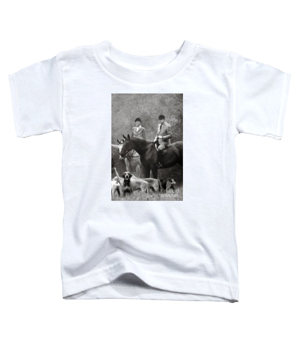  Toddler T-Shirt featuring the photograph Horses and Hounds 2 in Black and White by Angela Rath