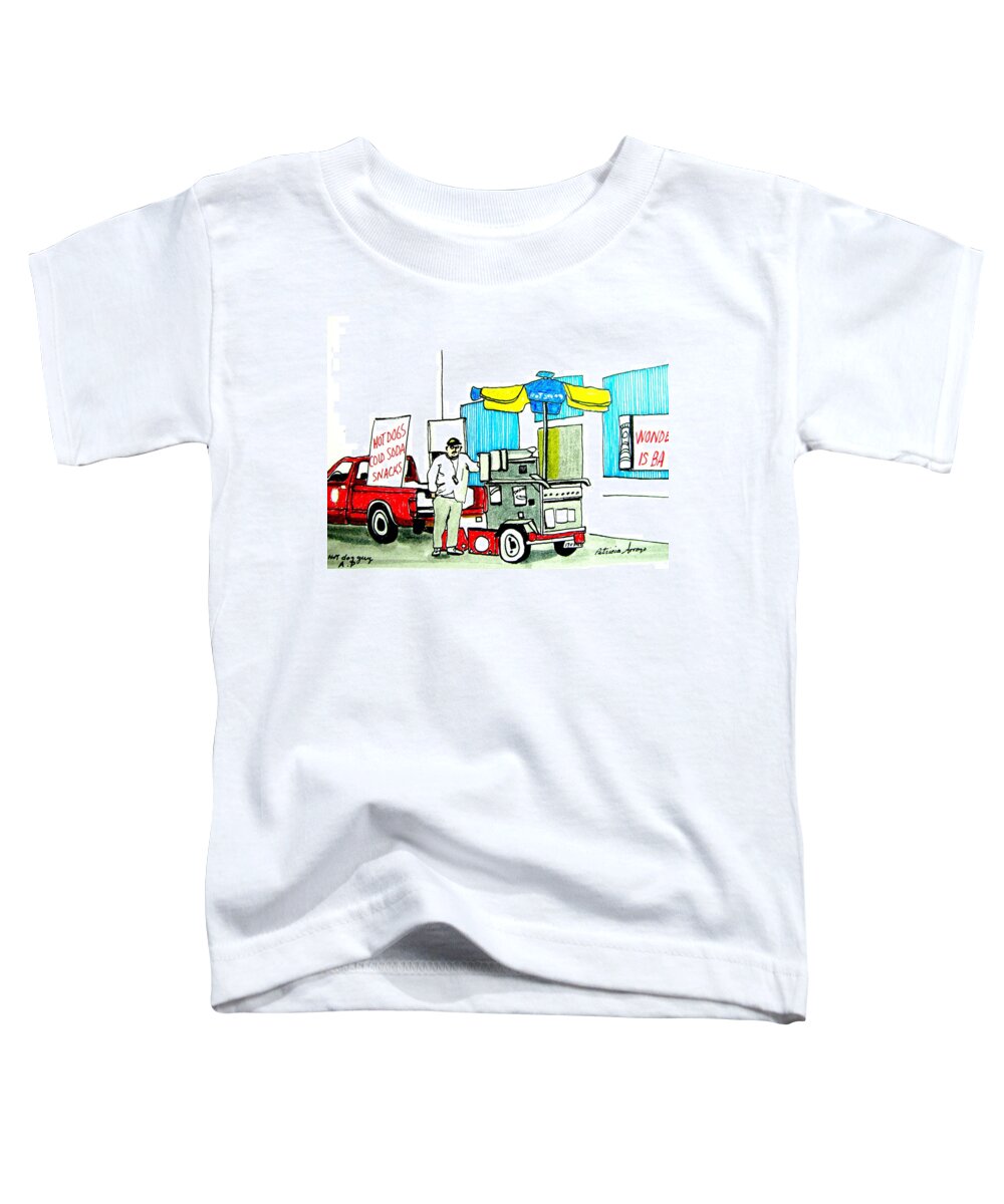 Asbury Art Toddler T-Shirt featuring the drawing Hot Dog Guy of Asbury Park by Patricia Arroyo