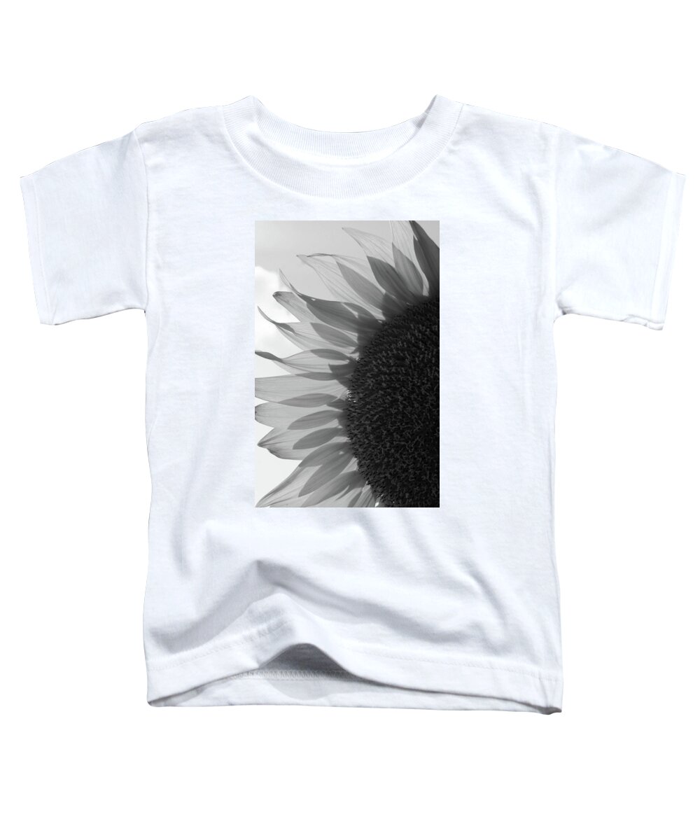 Black And White Toddler T-Shirt featuring the photograph Illuminated Half Sunflower Grayscale by Mary Anne Delgado