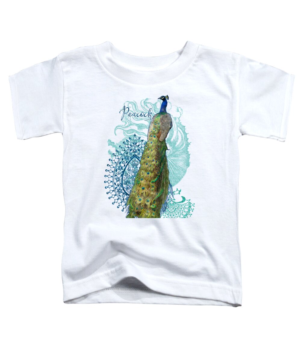 Peacock Toddler T-Shirt featuring the mixed media Indian Peacock Henna Design Paisley Swirls by Audrey Jeanne Roberts
