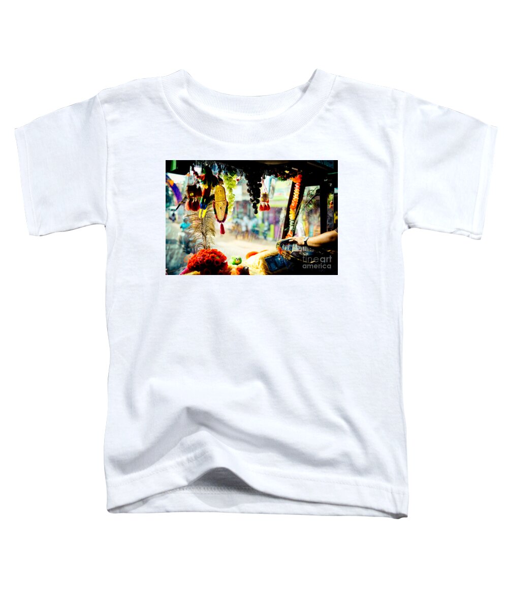 Tropical Toddler T-Shirt featuring the photograph Indian street from window in the bus Kerala India by Raimond Klavins