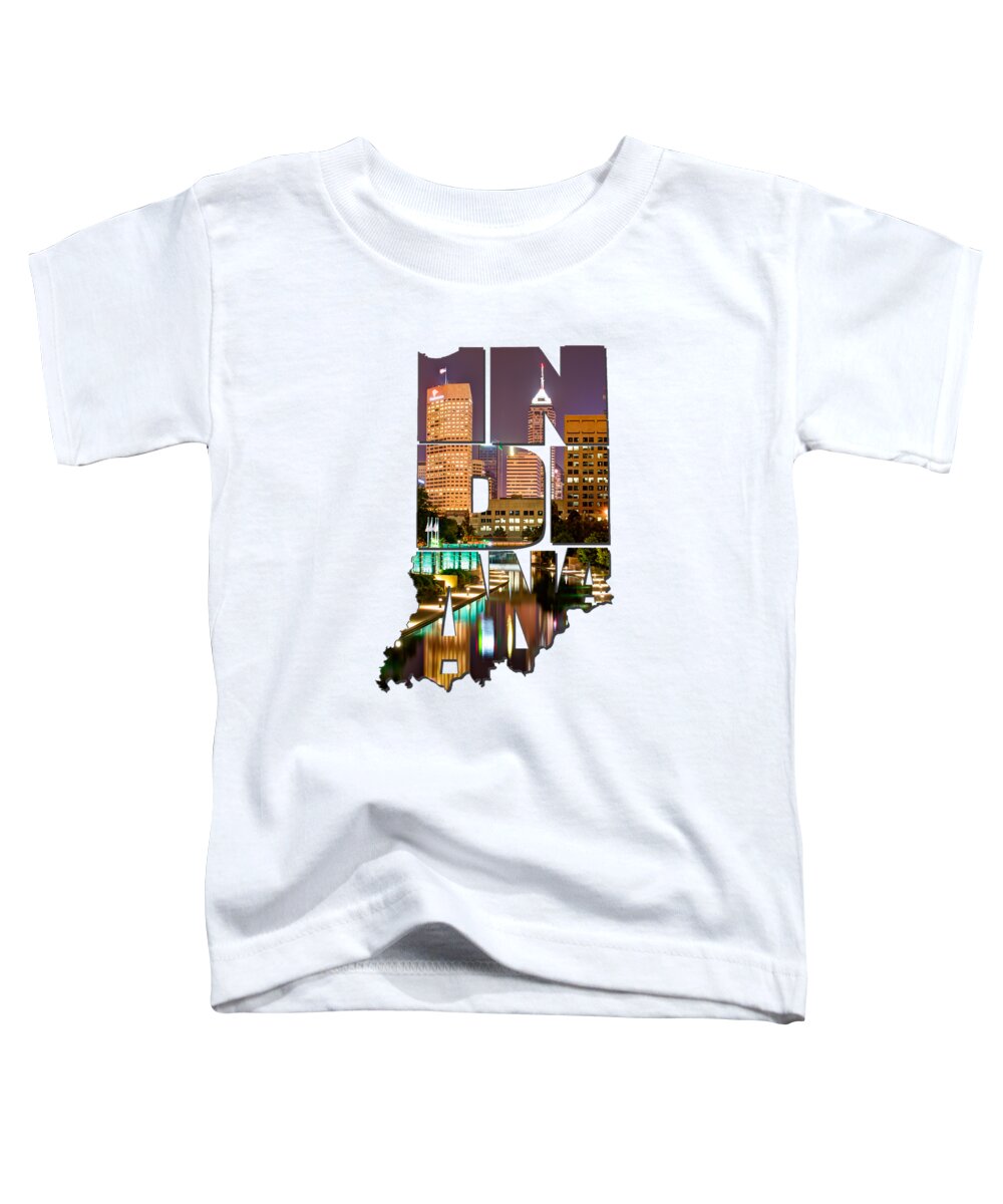 Typography Toddler T-Shirt featuring the photograph Indiana Typography - Indianapolis Skyline - Canal Walk Bridge View by Gregory Ballos