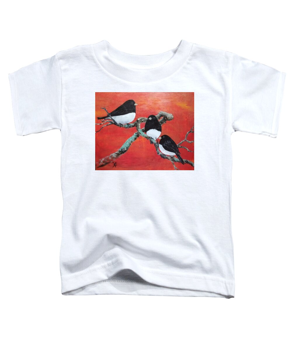 Birds Toddler T-Shirt featuring the painting Juncos by Violet Jaffe
