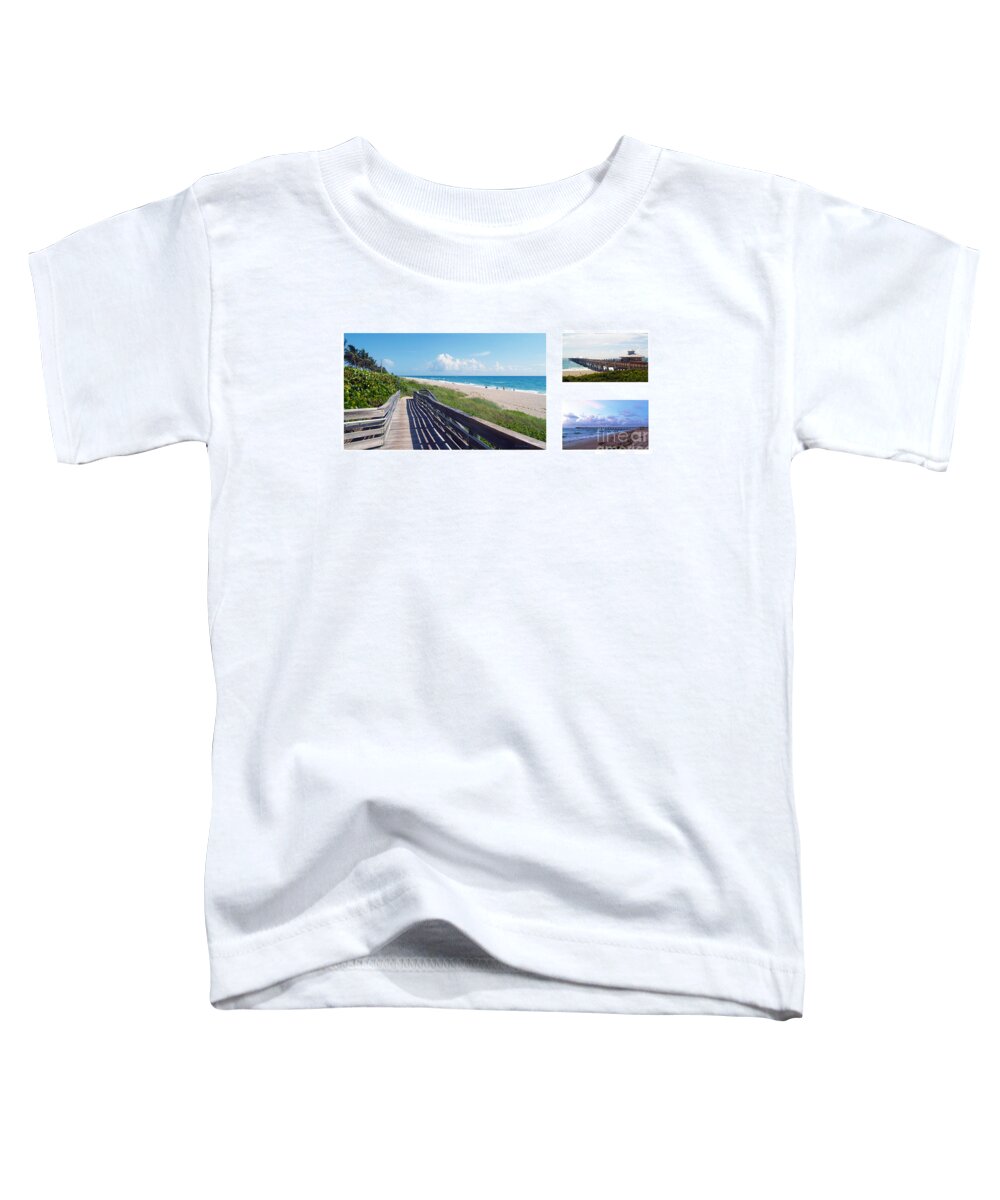 Beach Toddler T-Shirt featuring the photograph Juno Beach Florida Seascape Collage 3 by Ricardos Creations