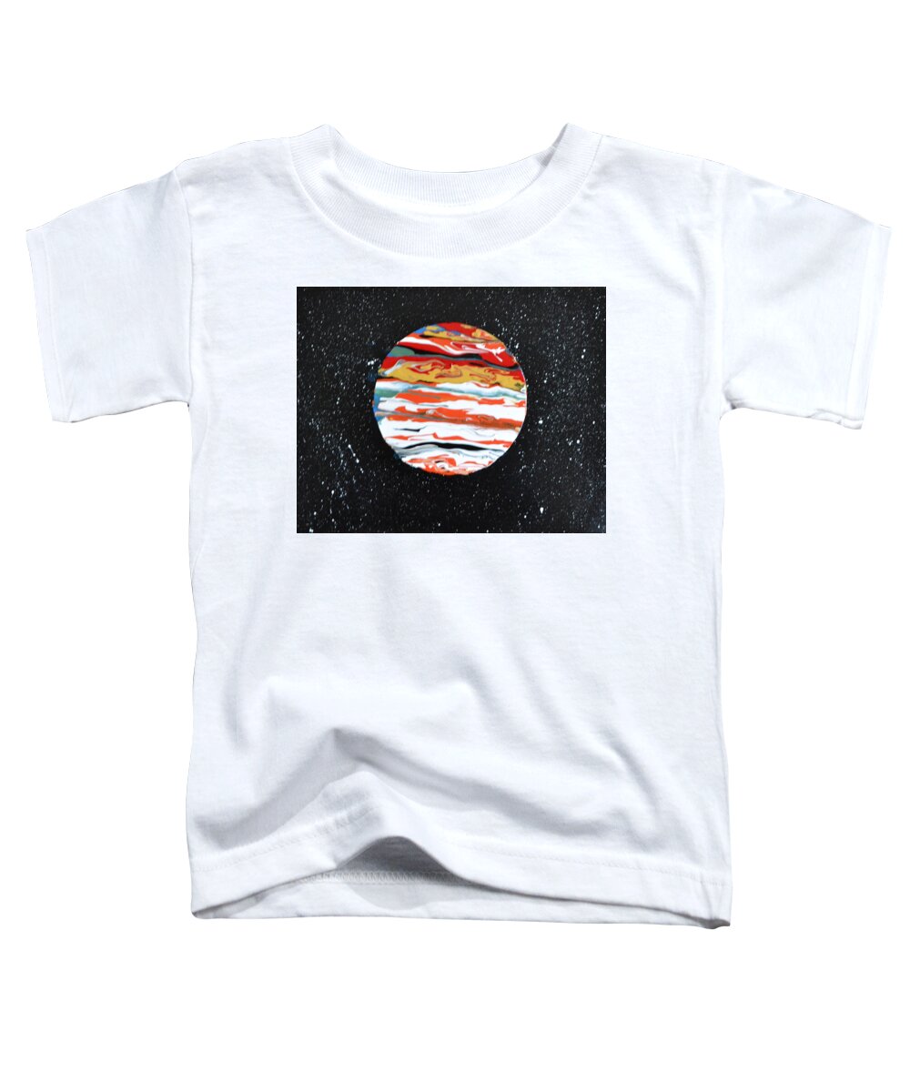 This Is A Abstract Painting Of The Planet Jupiter. The Flow Technique Was Used With Acrylic Colors. The Five Acrylic Colors Used Were Poured In A Circle Area Tilted To Get This Affect. The Distant White Stars Were Also Included In This Painting. Toddler T-Shirt featuring the painting Jupiter by Martin Schmidt