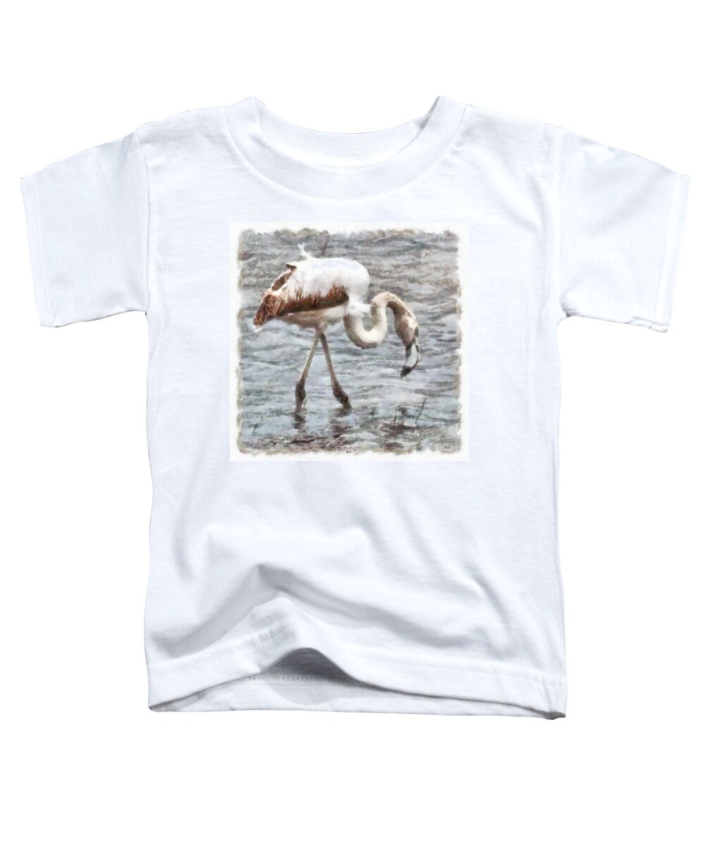 Flamingo Toddler T-Shirt featuring the painting Knee Deep Flamingo Watercolor by Taiche Acrylic Art