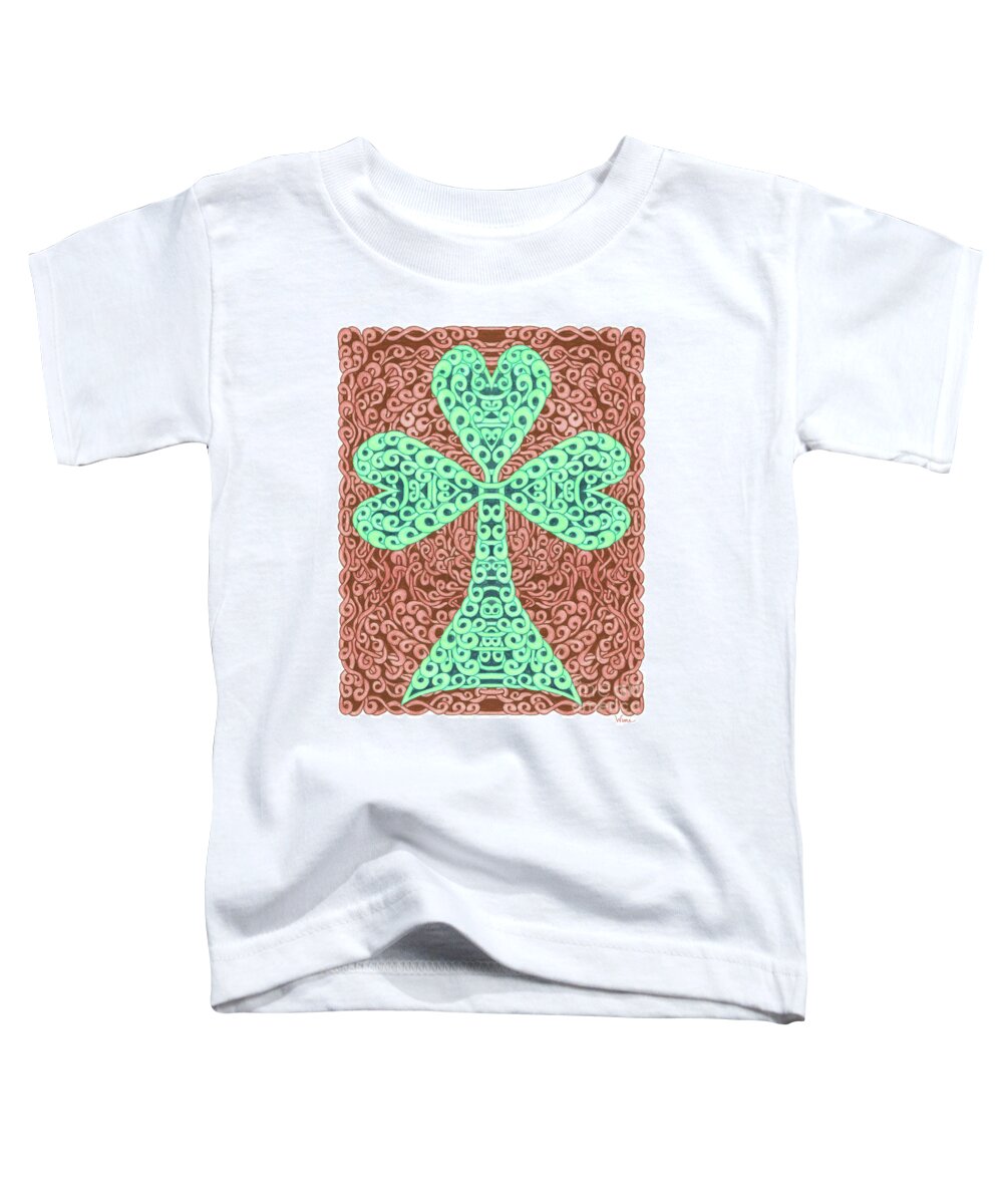 Lise Winne Toddler T-Shirt featuring the drawing Knotted Shamrock with brown background by Lise Winne