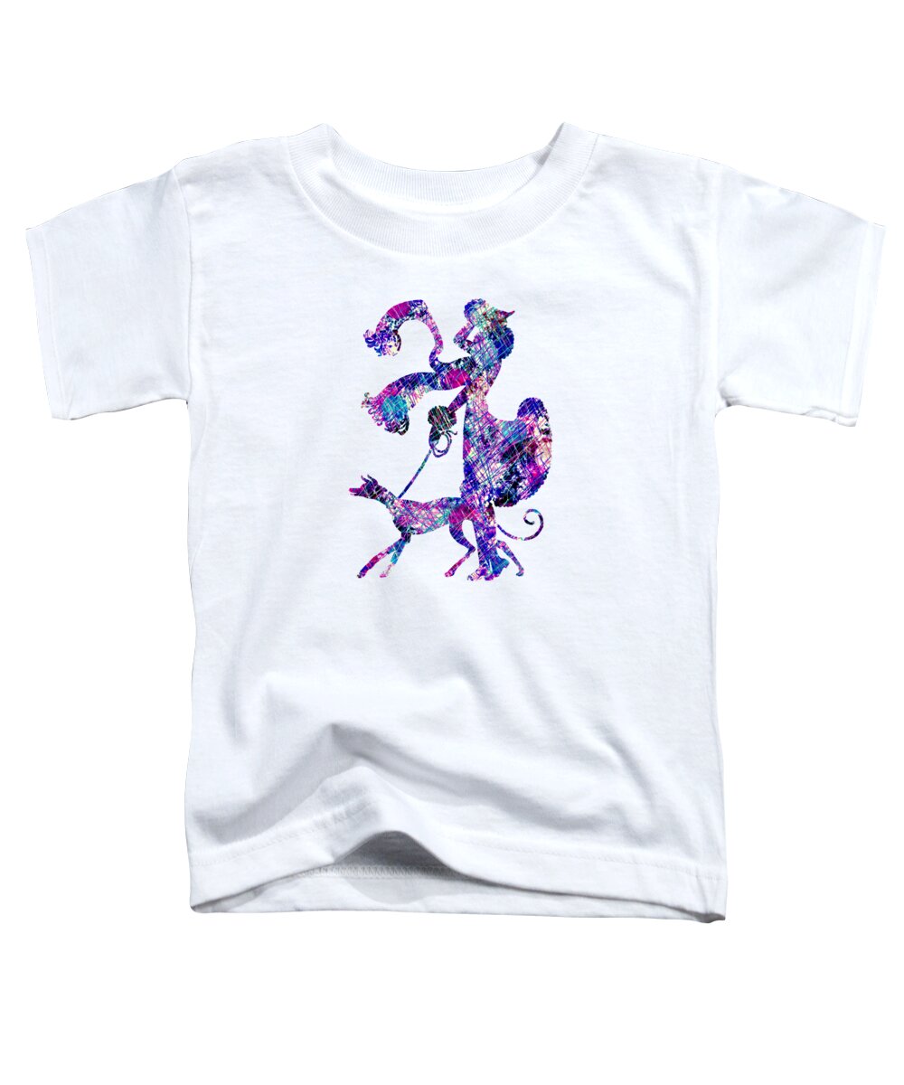 Lady Toddler T-Shirt featuring the digital art Lady Dog Walker Splashes Transparent Background by Barbara St Jean