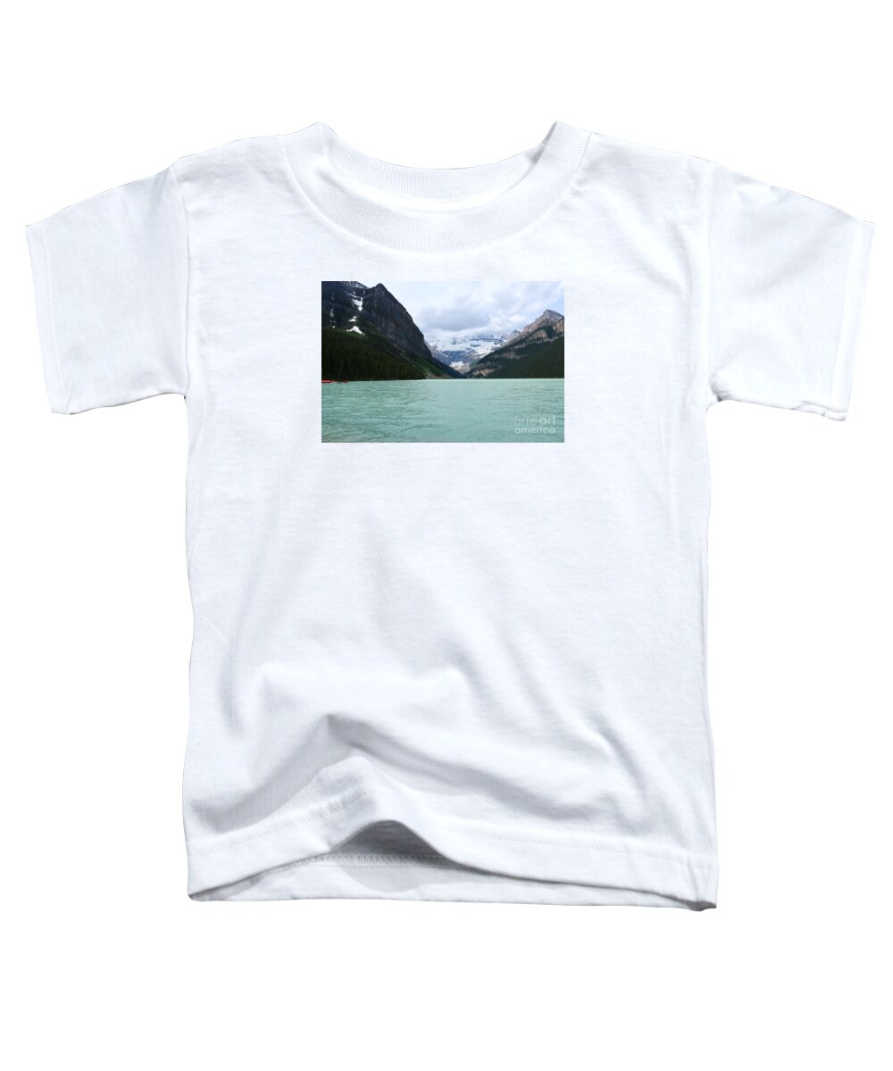 Mountain Toddler T-Shirt featuring the photograph Lake Louise From Eastern Shoreline by Christiane Schulze Art And Photography