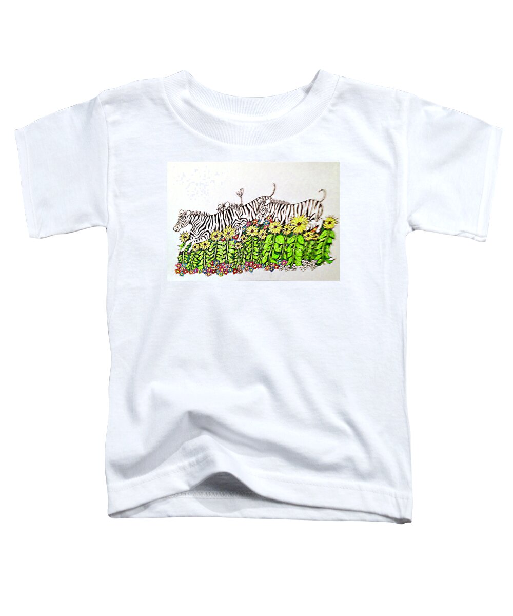 Drawing Toddler T-Shirt featuring the drawing Leaping Zebras by Gerry Delongchamp