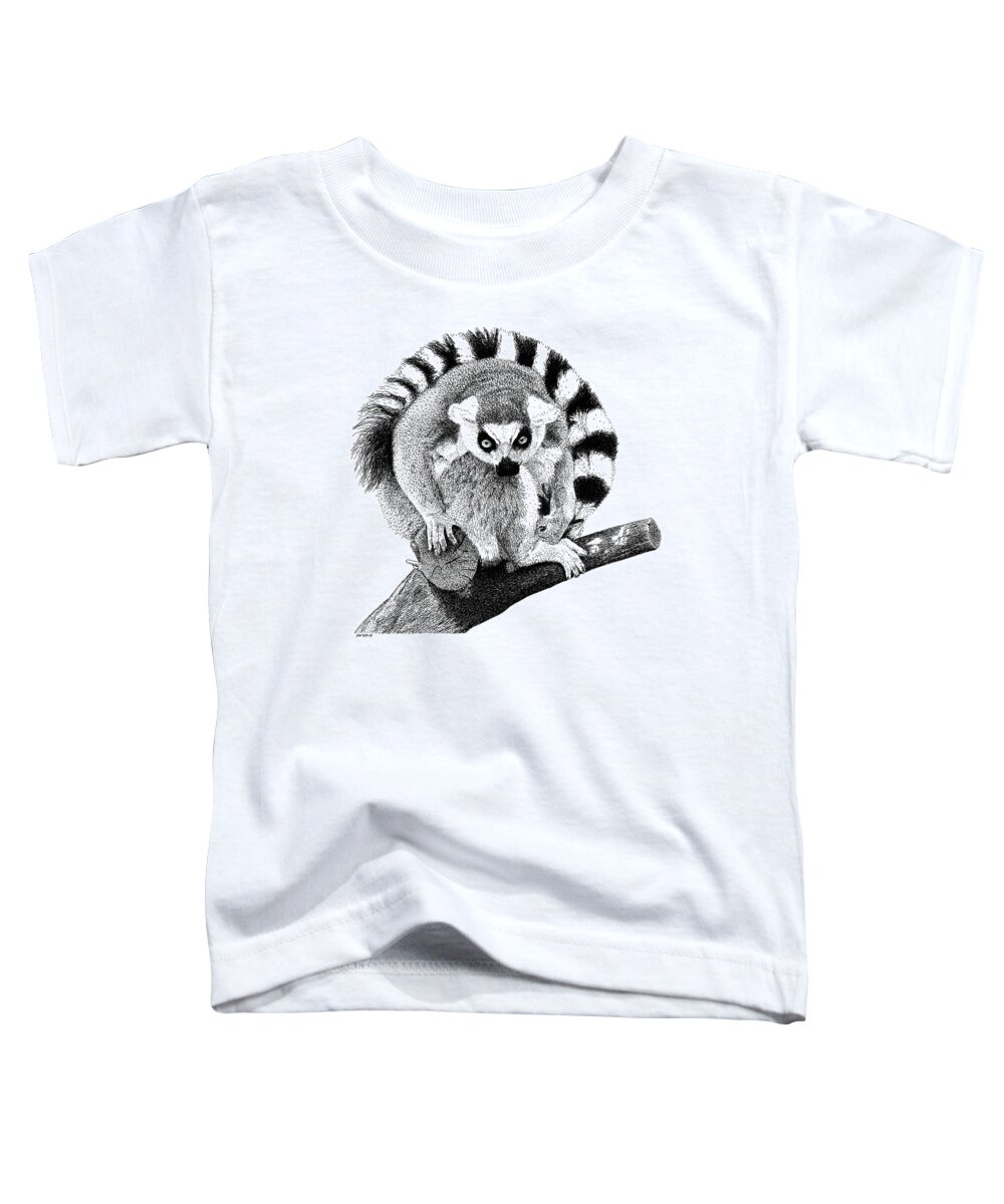 Lemur Toddler T-Shirt featuring the drawing Lemur by Scott Woyak