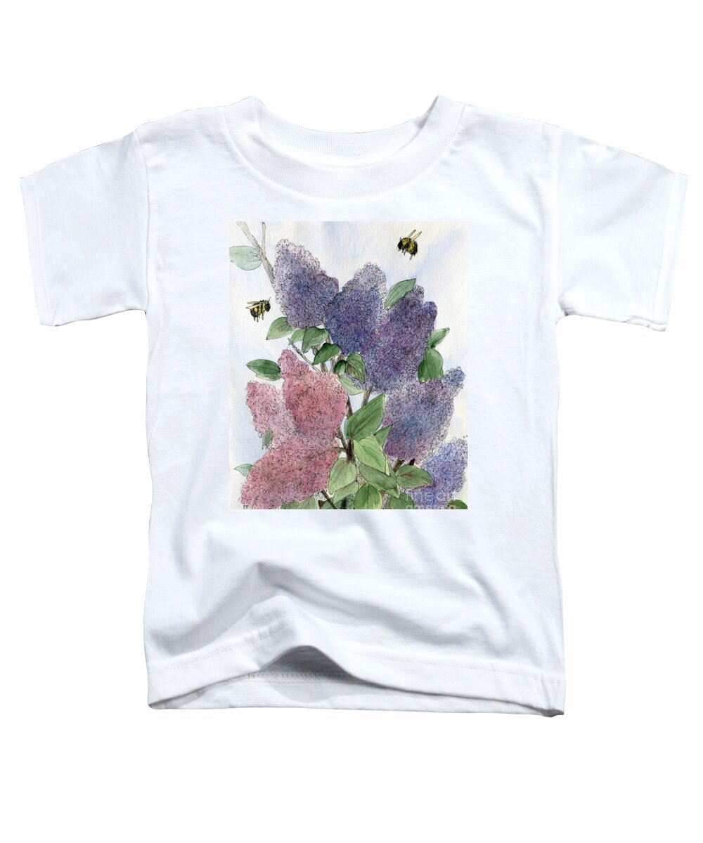 Lilacs Toddler T-Shirt featuring the painting Lilacs and Bees by Laurie Rohner