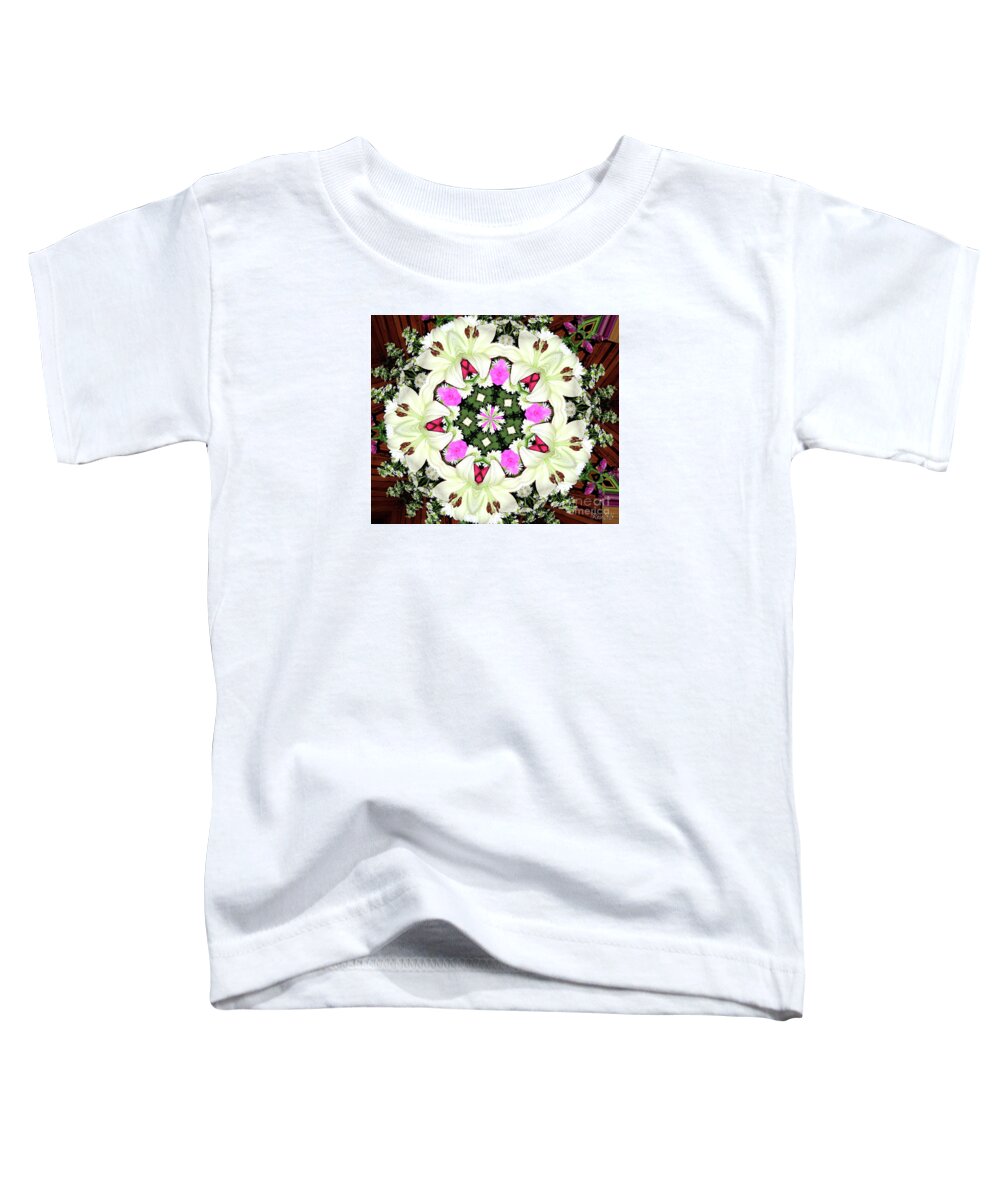 Lily Carnation And Daisy Kaleidoscope Mandala Toddler T-Shirt featuring the photograph Lily Carnation And Daisy Kaleidoscope Mandala by Rose Santuci-Sofranko