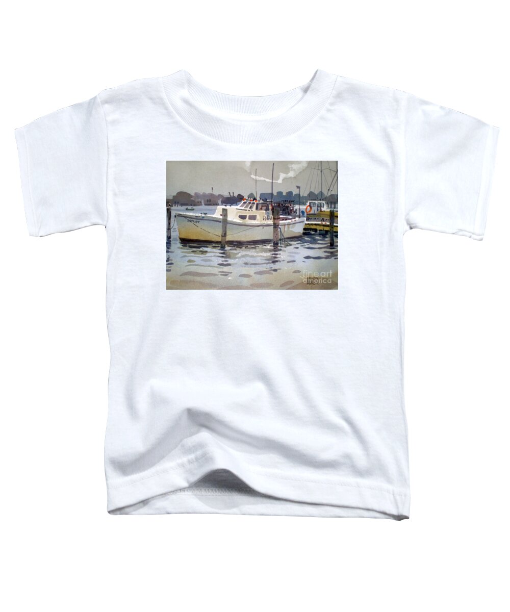 Lobster Boat Toddler T-Shirt featuring the painting Lobster Boats in Shark River by Donald Maier