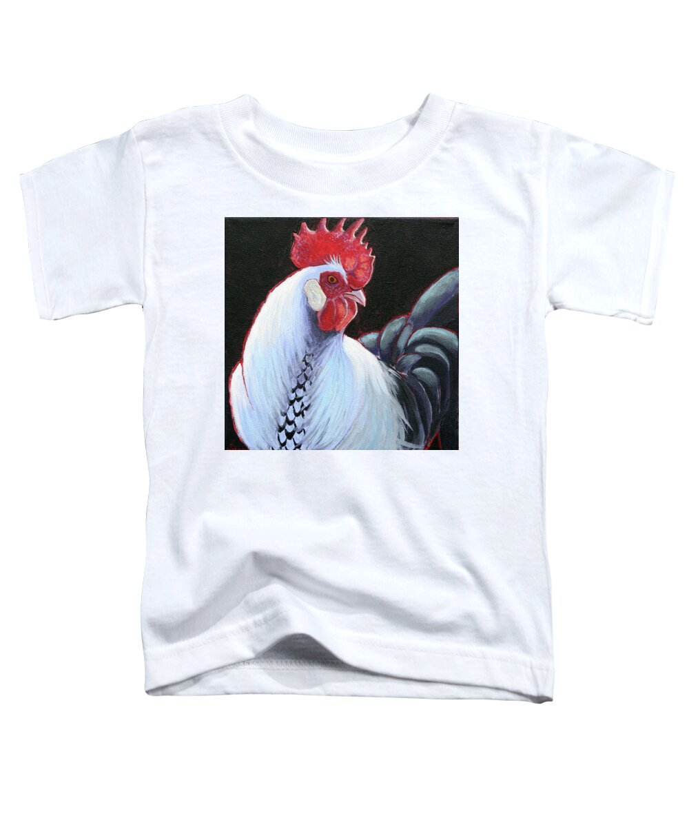 Black And White Rooster Toddler T-Shirt featuring the painting Lori's Rooster 1 by Ande Hall