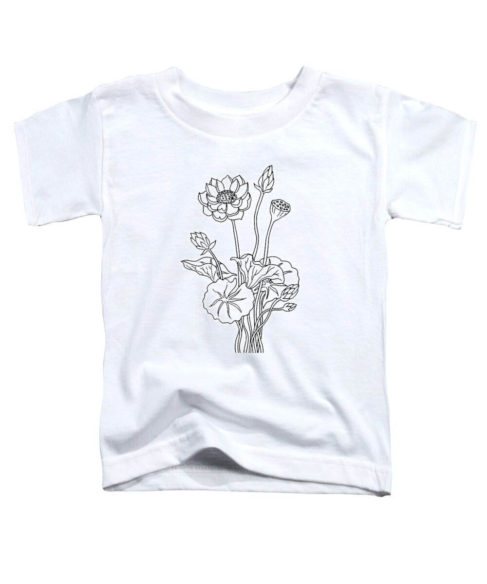 Lotus Toddler T-Shirt featuring the drawing Lotus Flower Botanical Drawing Black And White by Irina Sztukowski