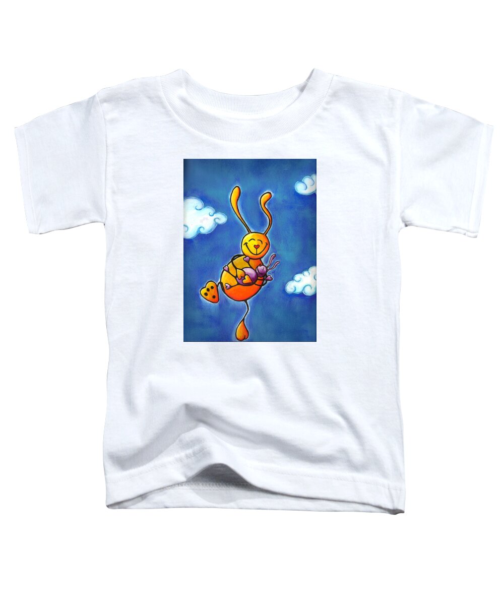 Bunny Toddler T-Shirt featuring the painting Love Bunnies High in Sky by Laura Ostrowski