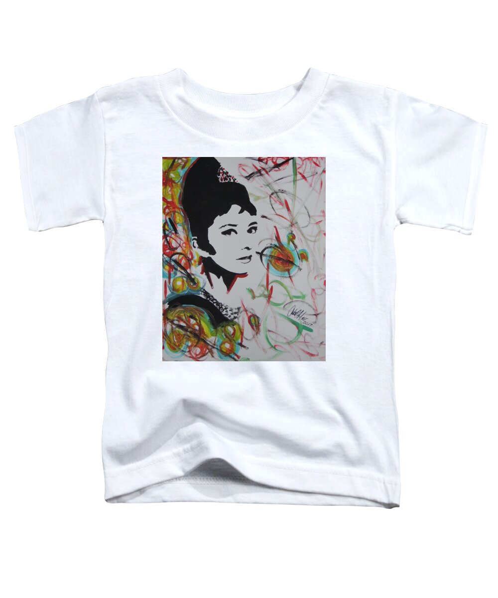 Audrey Hepburn Toddler T-Shirt featuring the painting Lovely Hepburn by Antonio Moore