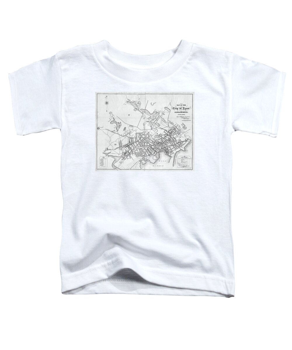 Lynn Toddler T-Shirt featuring the photograph Lynn MA 1876 Historical Map Black and White by Toby McGuire
