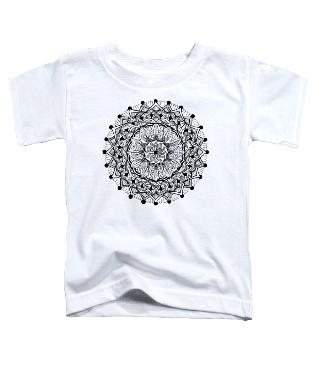 Mandala Toddler T-Shirt featuring the drawing Mandala #9 - Feathers and Ribbons by Eseret Art