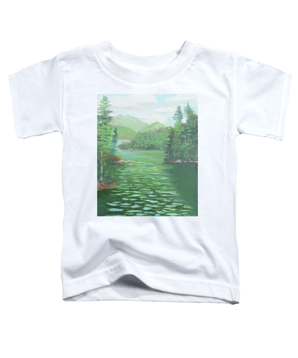 Adirondacks Toddler T-Shirt featuring the painting McKenzie and Haystack Mountains from Lower Saranac Lake by Robert P Hedden