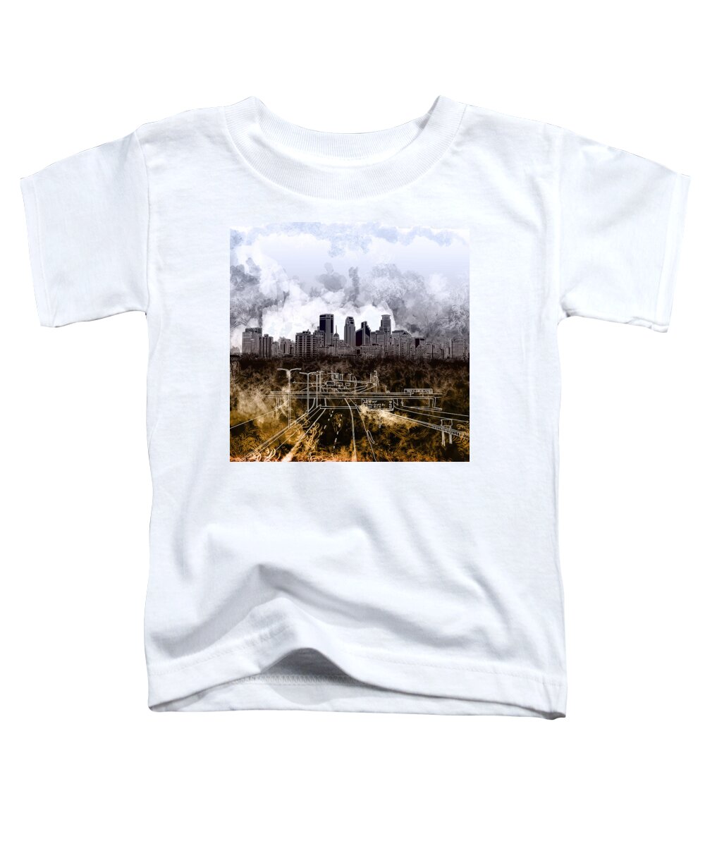 Minneapolis Toddler T-Shirt featuring the painting Minneapolis Skyline Abstract by Bekim M