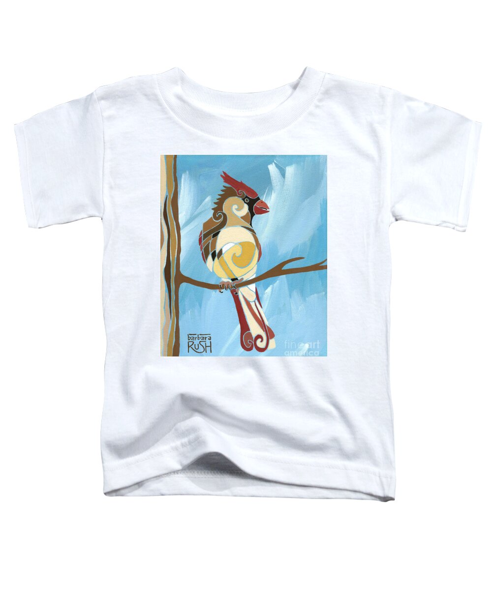Contemporary Cardinal Painting Toddler T-Shirt featuring the painting Moms Day Off female cardinal painting by Barbara Rush