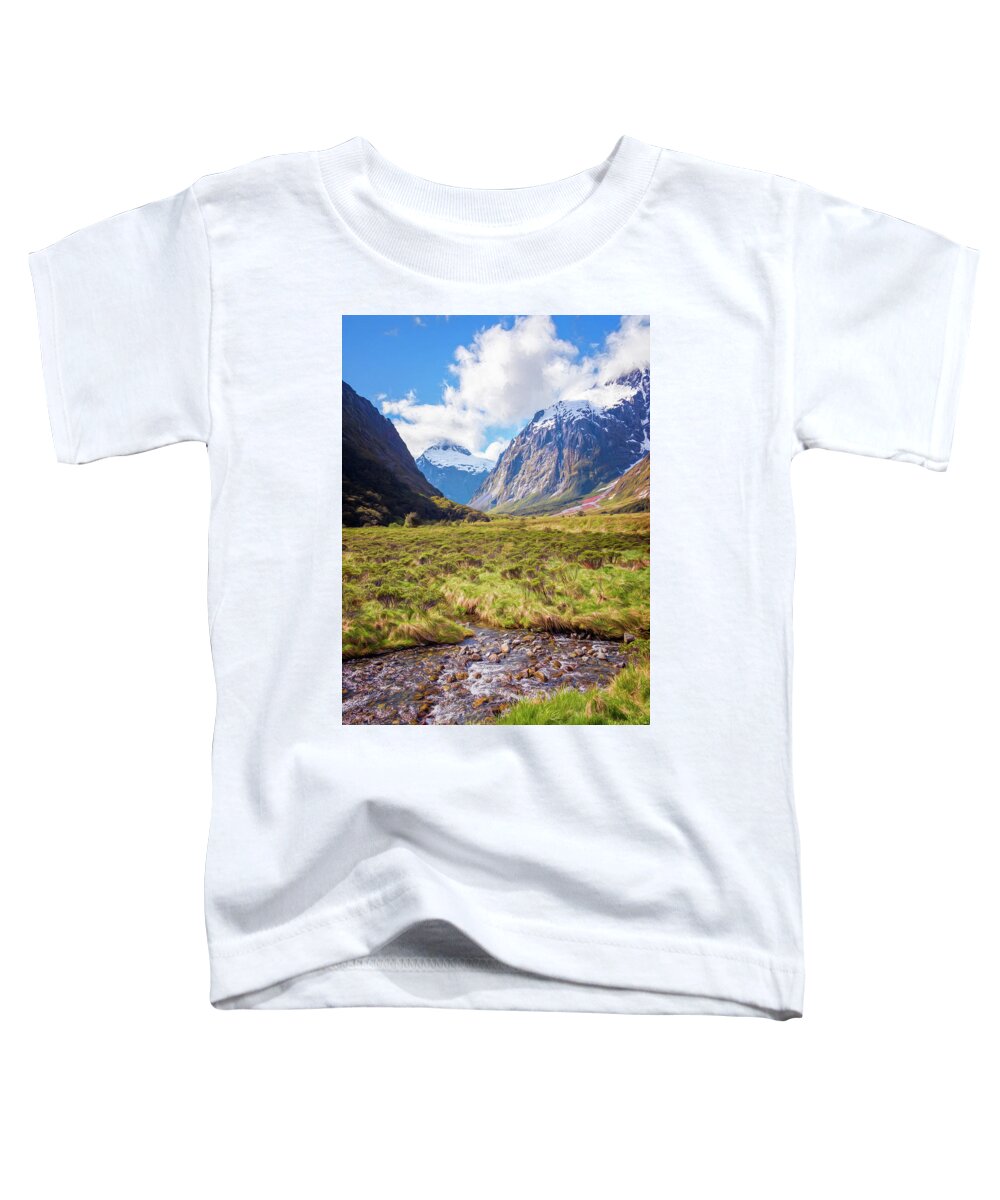 Joan Carroll Toddler T-Shirt featuring the photograph Monkey Creek New Zealand by Joan Carroll