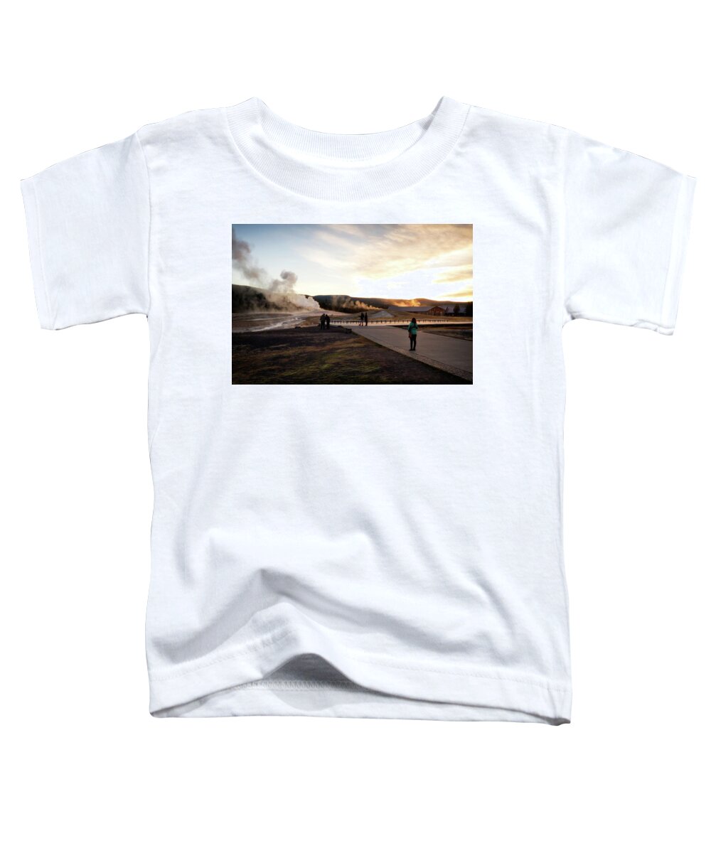 Wyoming Toddler T-Shirt featuring the photograph Morning at Old Faithful by Shirley Mitchell
