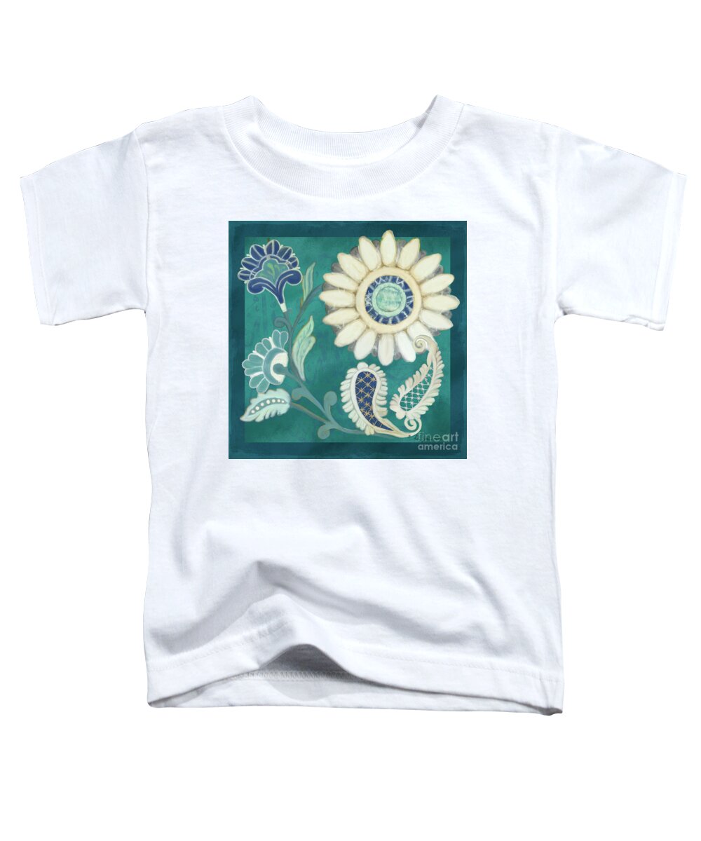 Moroccan Toddler T-Shirt featuring the painting Moroccan Paisley Peacock Blue 2 by Audrey Jeanne Roberts