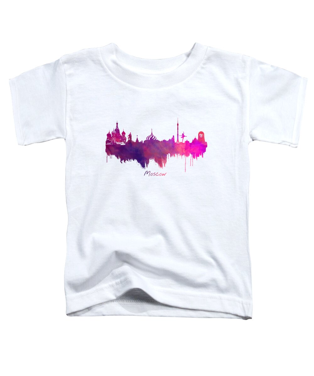 Moscow Skyline Toddler T-Shirt featuring the digital art Moscow Russia skyline purple by Justyna Jaszke JBJart