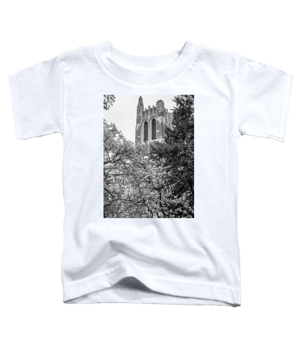 Michigan State University Toddler T-Shirt featuring the photograph MSU Beaumont Tower Black and White 3 by John McGraw