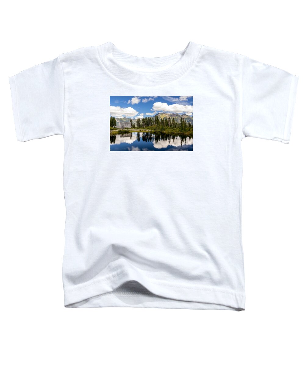 Mt Toddler T-Shirt featuring the photograph MT Baker Lodge Reflection in Picture Lake 2 by Rob Green
