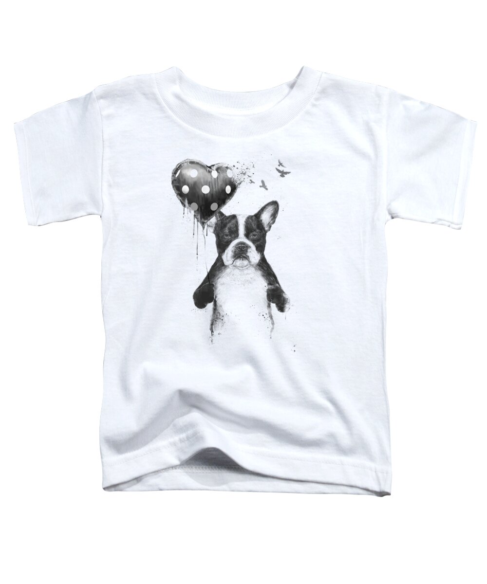 Bulldog Toddler T-Shirt featuring the mixed media My heart goes boom by Balazs Solti