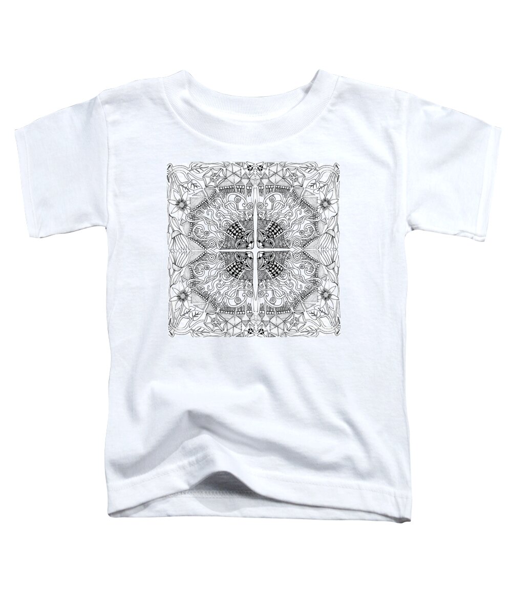 Zentangle Patterns Doodles Pen And Ink Toddler T-Shirt featuring the tapestry - textile N S E W by Ruth Dailey