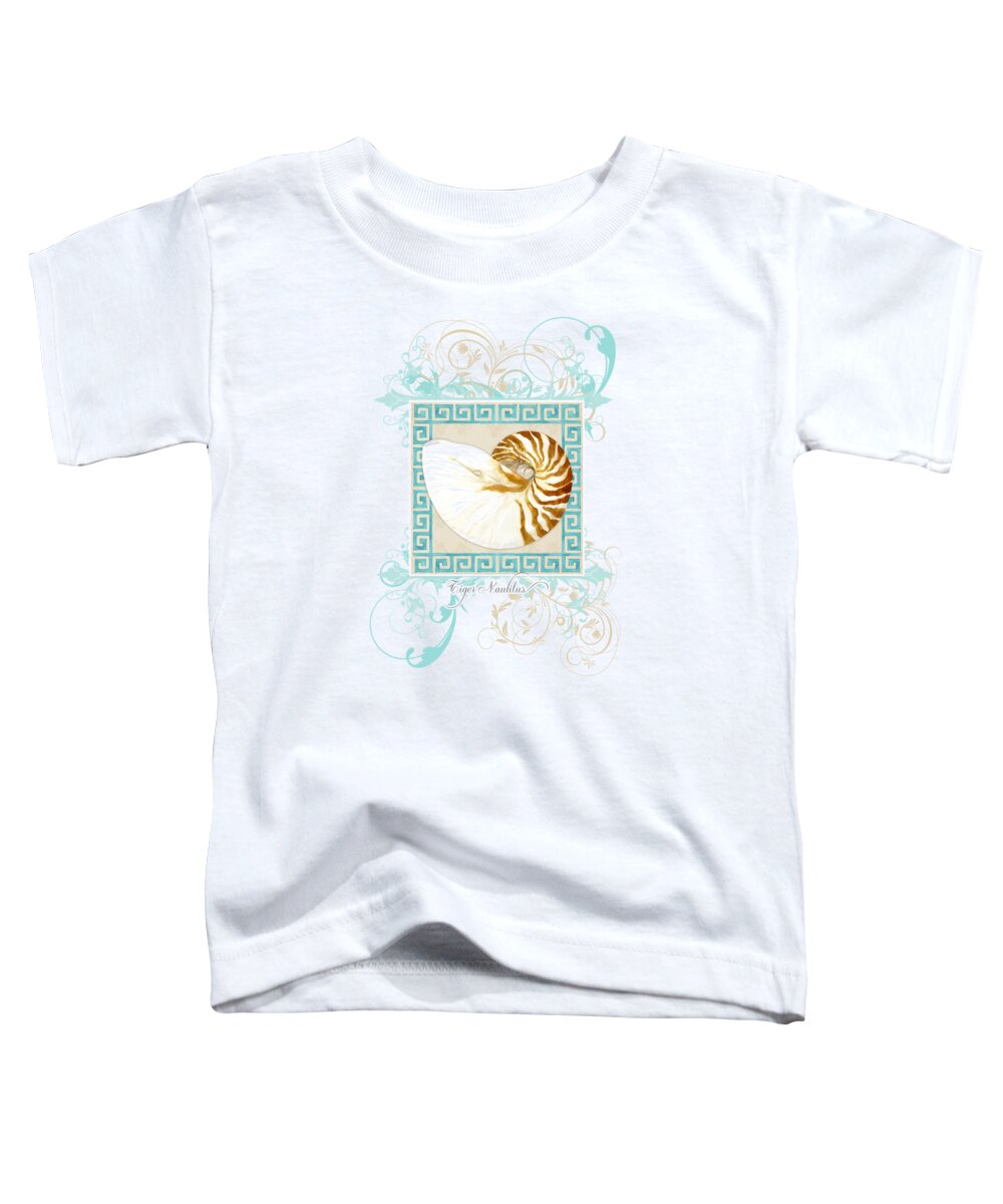 Nautilus Toddler T-Shirt featuring the painting Nautilus Shell Greek Key w Swirl Flourishes by Audrey Jeanne Roberts