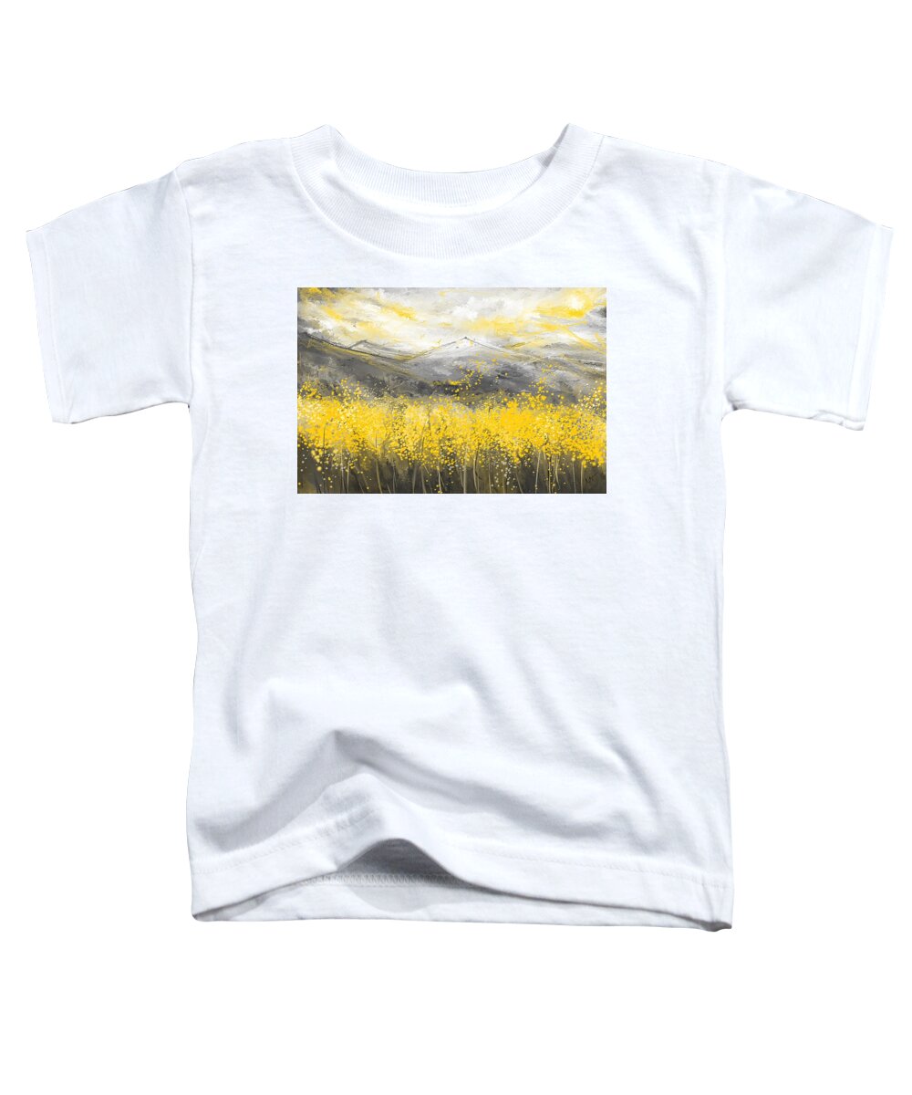 Yellow Toddler T-Shirt featuring the painting Neutral Sun - Yellow And Gray Art by Lourry Legarde