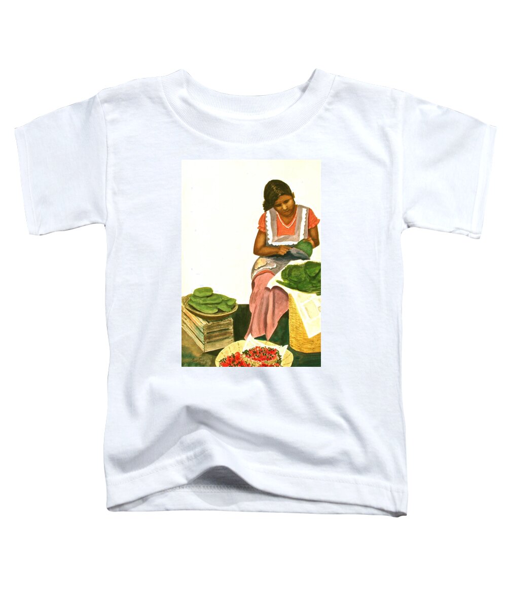 Mexico Toddler T-Shirt featuring the painting Nopalita Senorita by Frank SantAgata