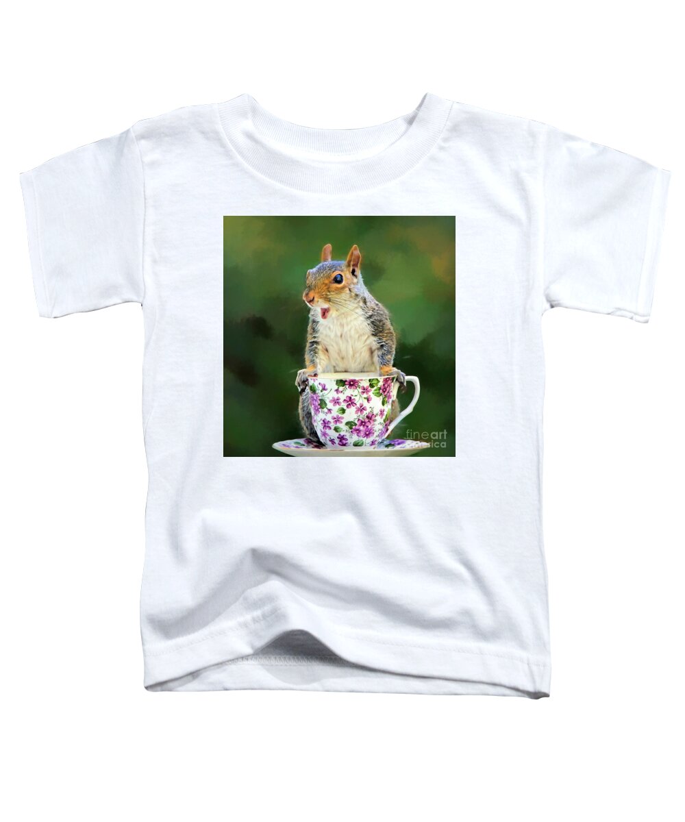 Squirrel Toddler T-Shirt featuring the mixed media Oh Happy Day by Tina LeCour