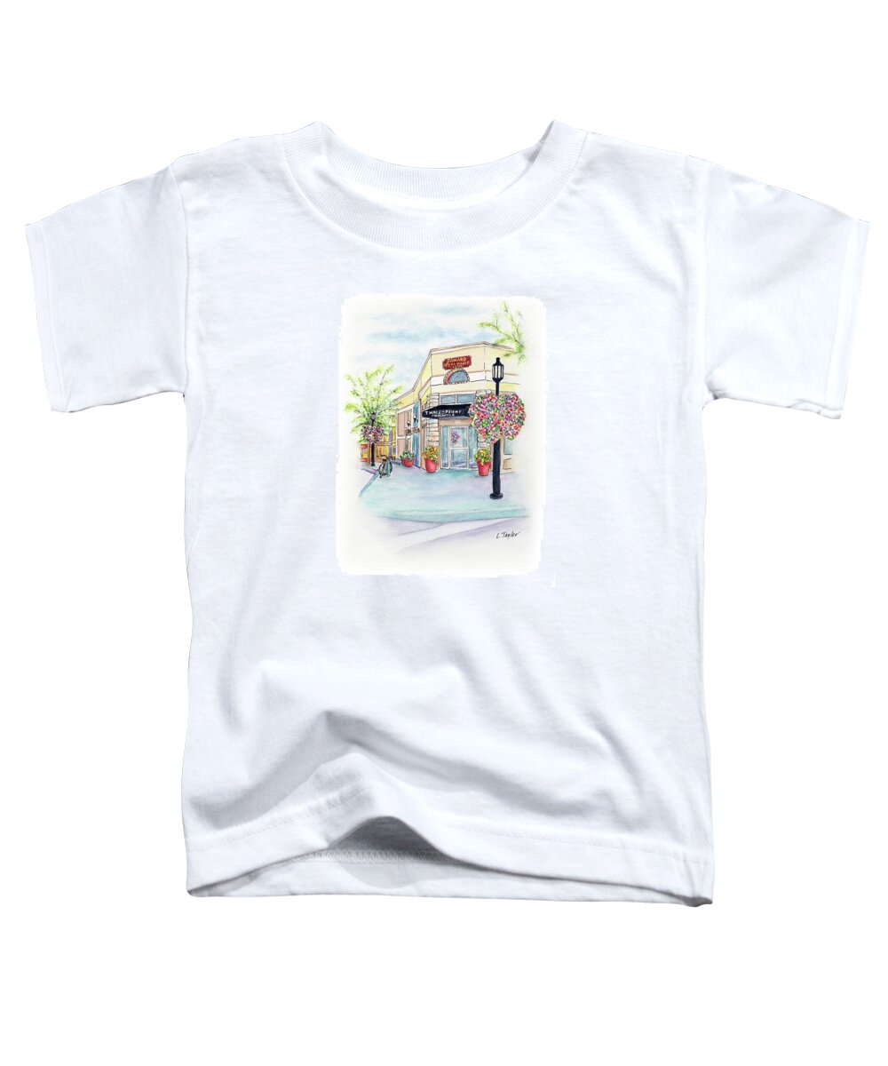 Small Town Toddler T-Shirt featuring the mixed media On the Corner by Lori Taylor