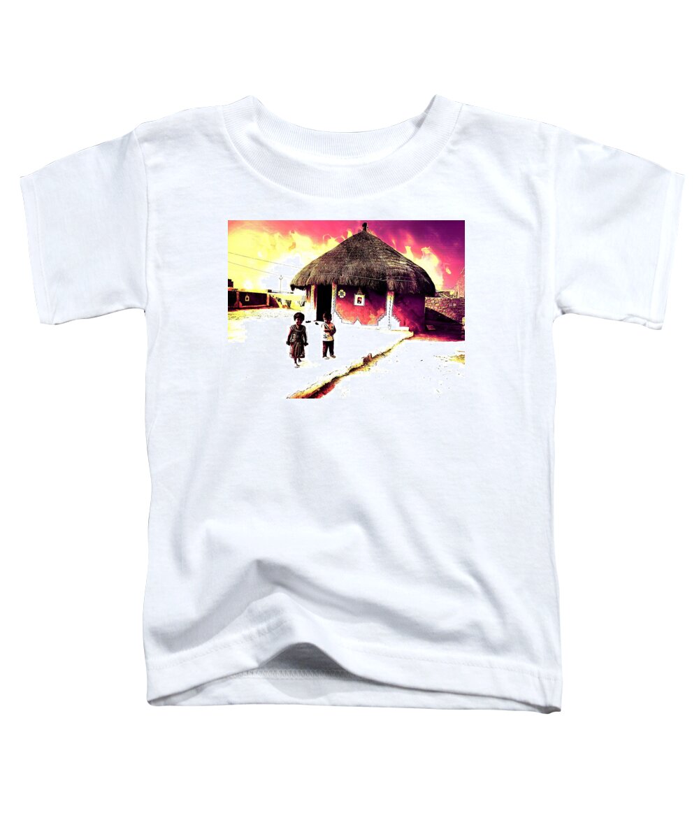 Cowdung Toddler T-Shirt featuring the photograph Painted Houses Cowdung Mud Round Huts Kids India Rajasthan 1b by Sue Jacobi