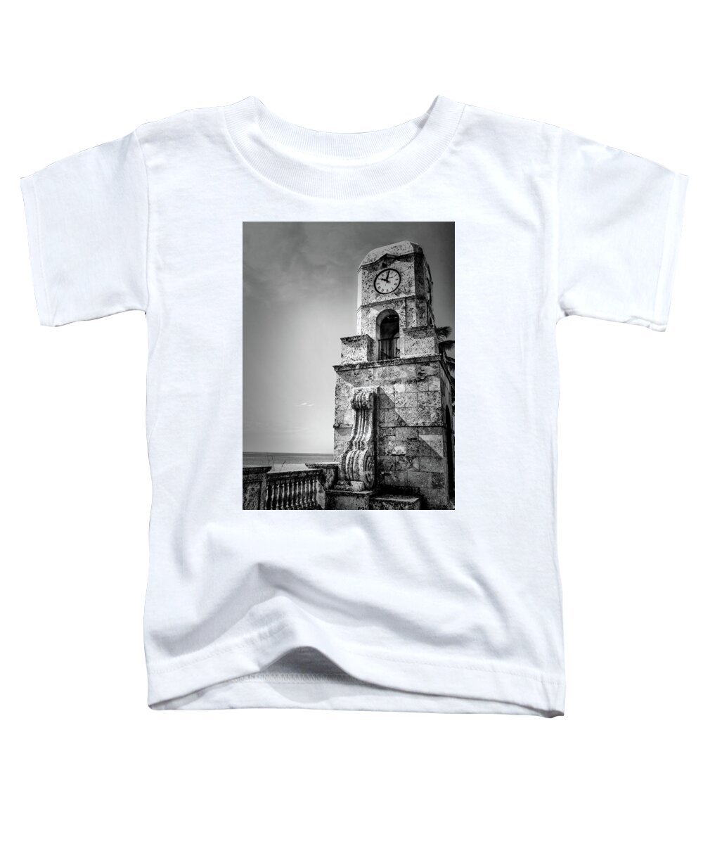 Palm Beach Toddler T-Shirt featuring the photograph Palm Beach Clock Tower In Black And White by Carol Montoya