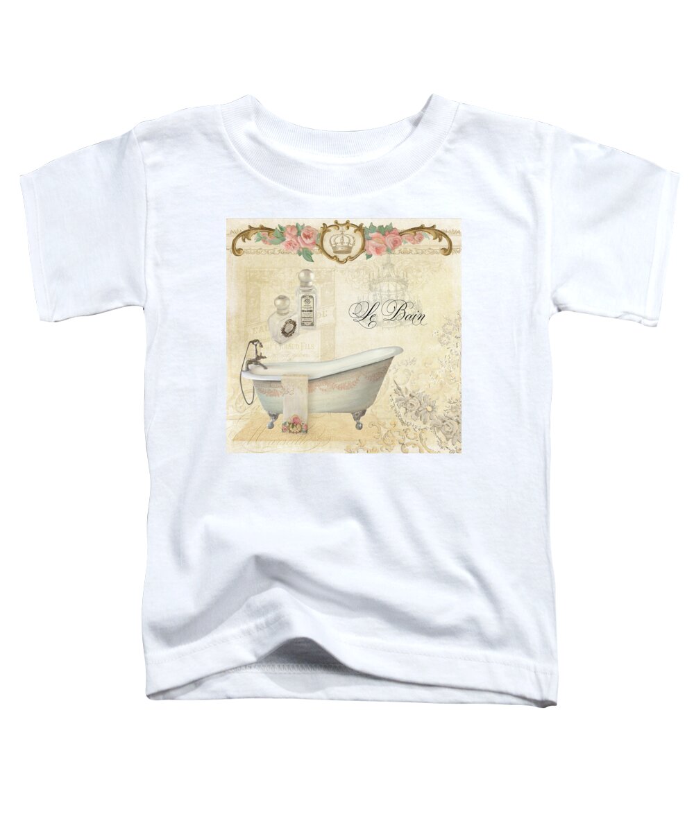 Parchment Toddler T-Shirt featuring the painting Parchment Paris - Le Bain or The Bath Chandelier and tub with Roses by Audrey Jeanne Roberts
