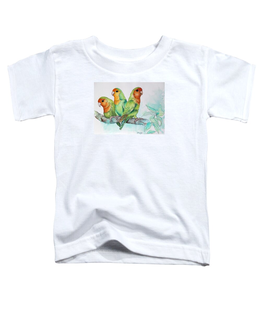 Bird Toddler T-Shirt featuring the painting Parrots Trio by Inese Poga