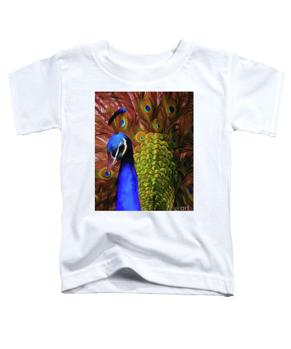 Peacock Feather Toddler T-Shirt featuring the painting Peacock feathers by Gull G