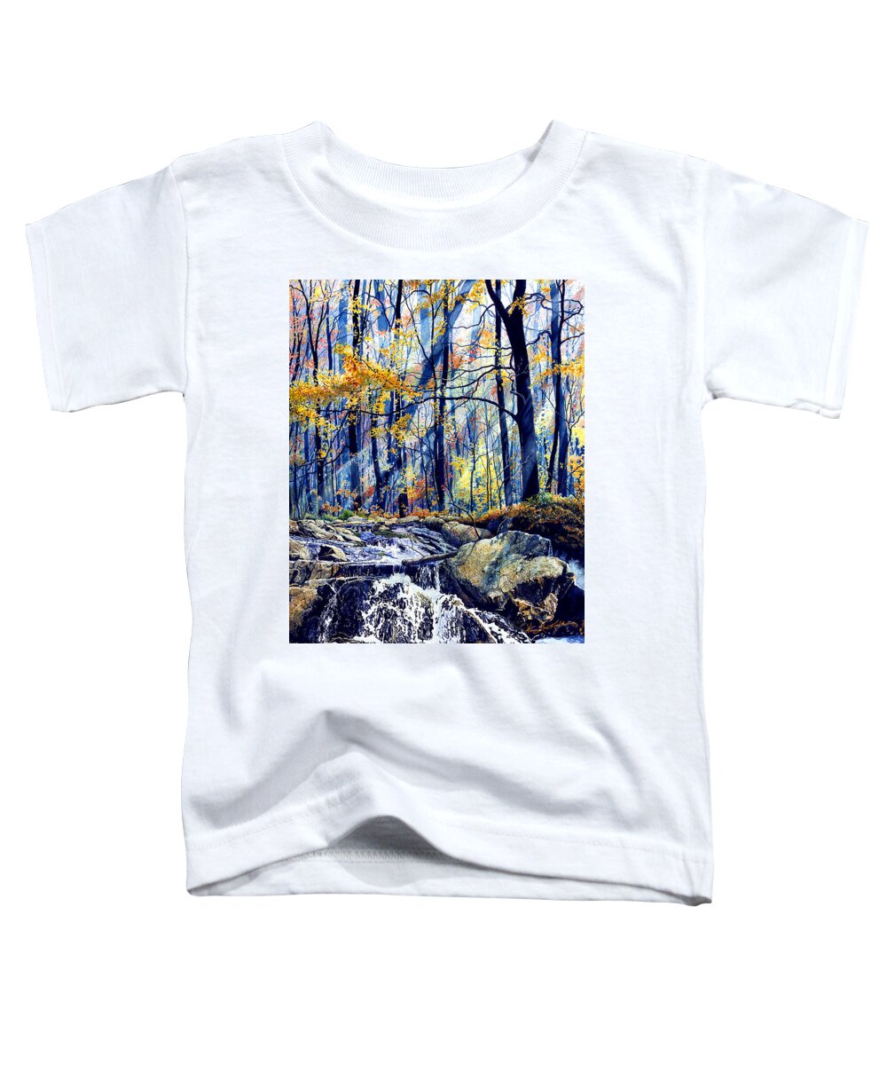 Pebble Creek Autumn Toddler T-Shirt featuring the painting Pebble Creek Autumn by Hanne Lore Koehler