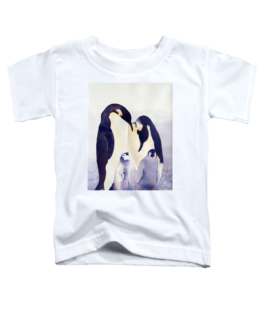 Penguin Toddler T-Shirt featuring the painting Penguin Family by Laurel Best